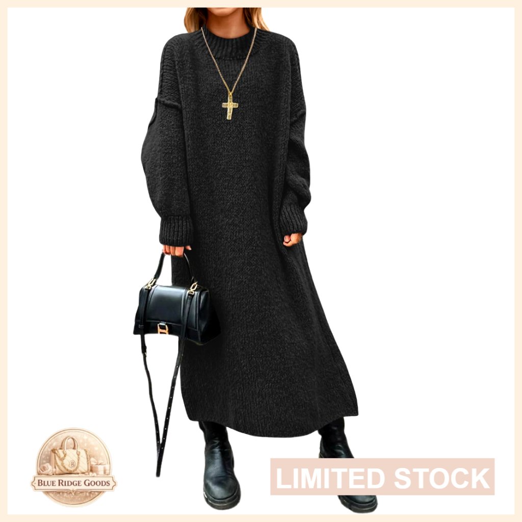 Oversized Sweater Dress Mock Neck Chunky Knit Maxi Casual Warm Fall Winter